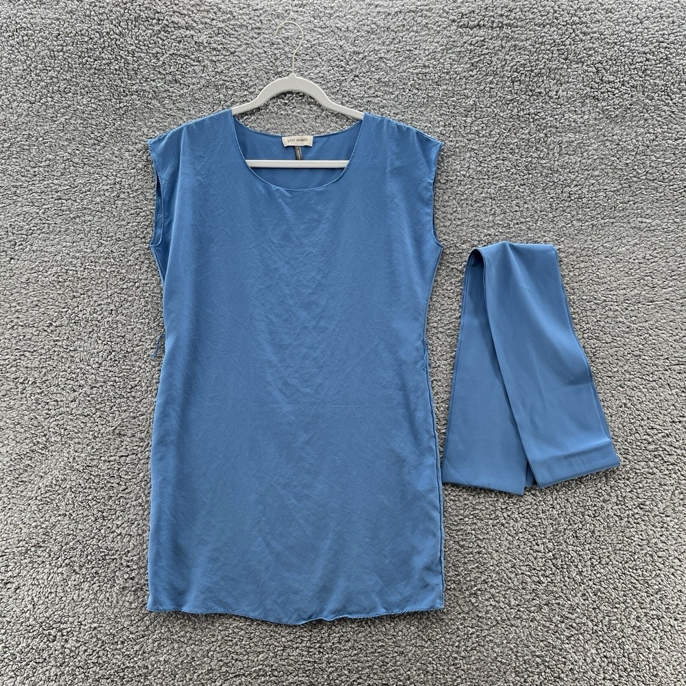 Amour Vert Dress Womens Small Blue Silk Sash Belt Tie Mini